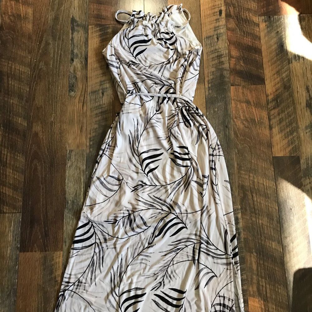 Cato XS off white black maxi dress ties vacation tropical